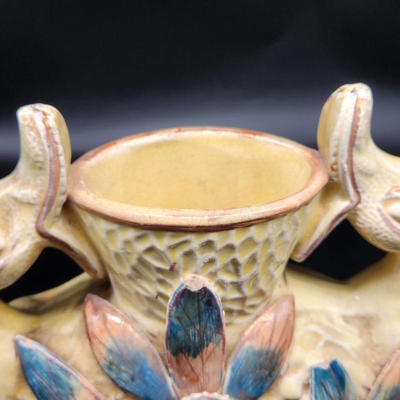 19th Century English Majolica Polychrome Moon Flask Pottery Vase READ - Picture 12 of 15